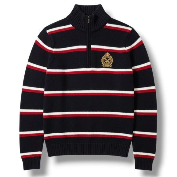 American Living Sweaters - American Living women's striped quater zip-front crest embroidered logo sweater
